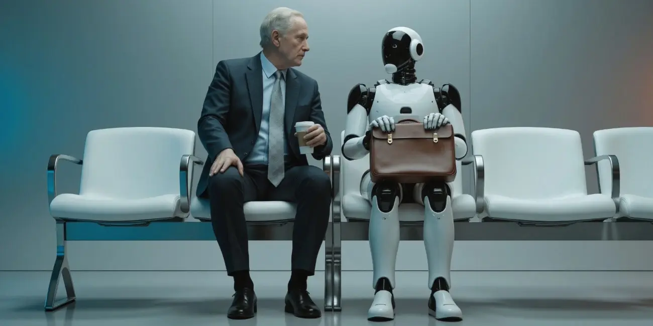 AI consultant with robot in a modern workspace
